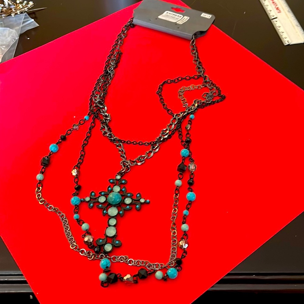 Express cross necklace with turquoise beads new